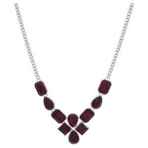 The Skyline Collection Silver Tone Statement Necklace with Burgundy Stones
